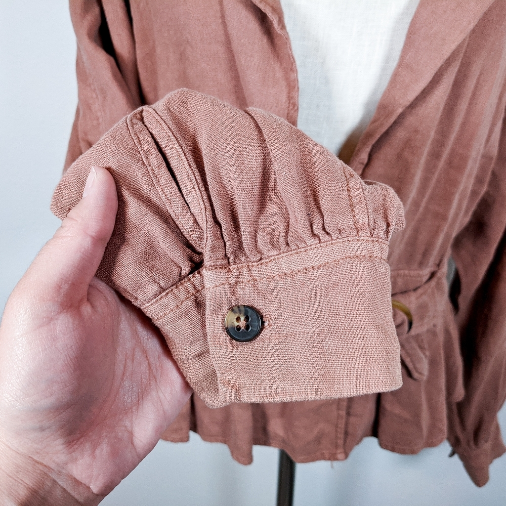 Free People Joani Sayulita Skies Long Sleeve Linen Blend Peplum Jacket Size S - Picture 6 of 9